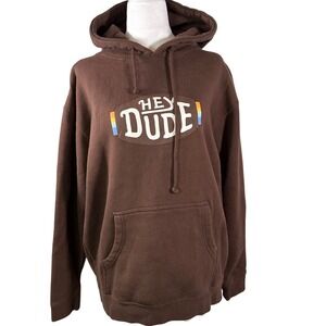 Independent Trading Co Brown Hey Dude Graphic Pullover Hoodie Sweatshirt Size